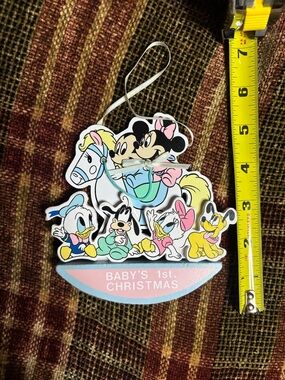 1989 Vintage Adorable Walt Disney Pastel Baby's 1st Christmas WoodOrnament